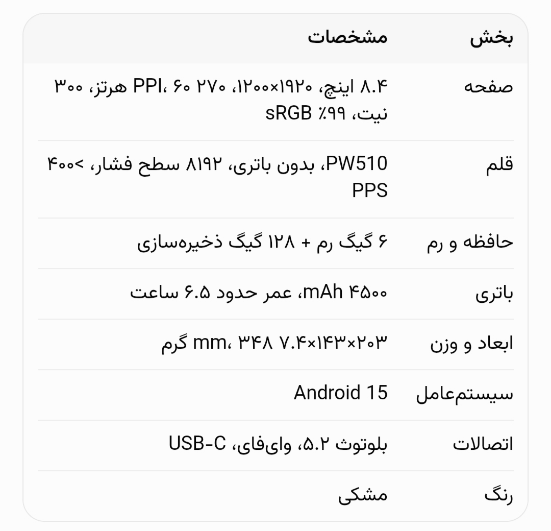 مشخصات فنی هوئیون نوت ای
