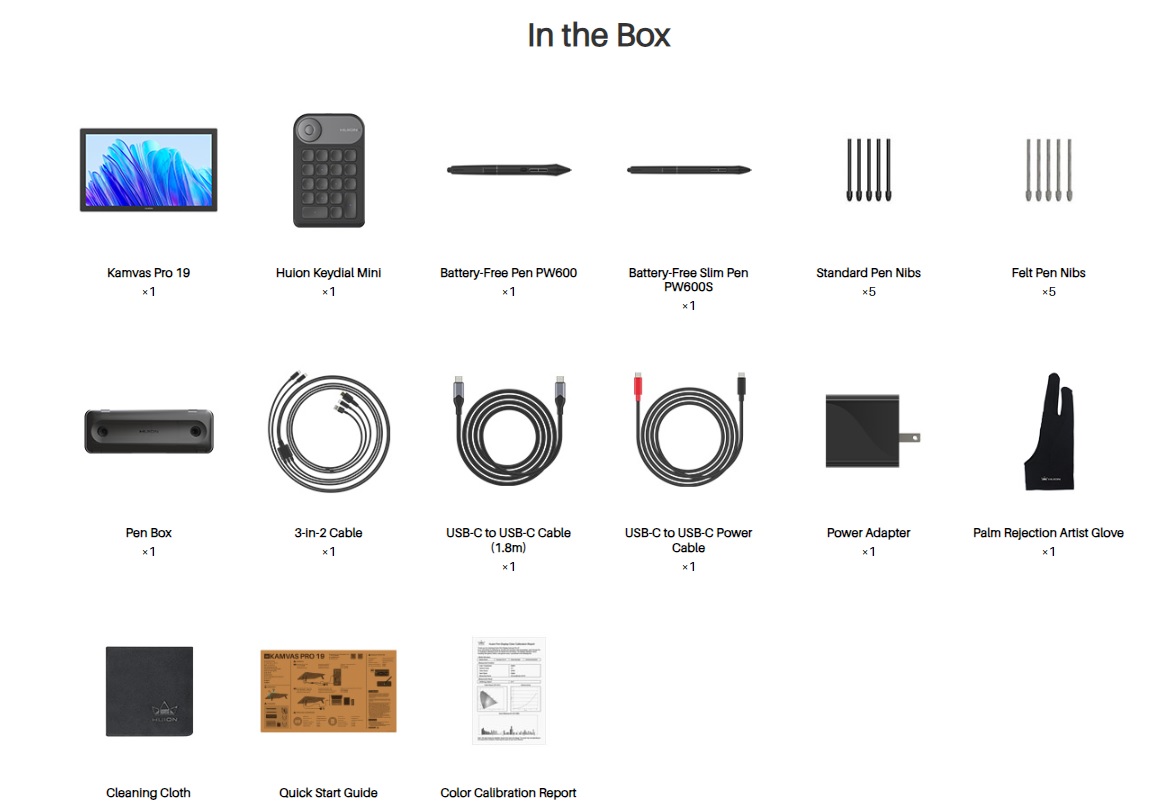 محتویات جعبه huion kamvas 19