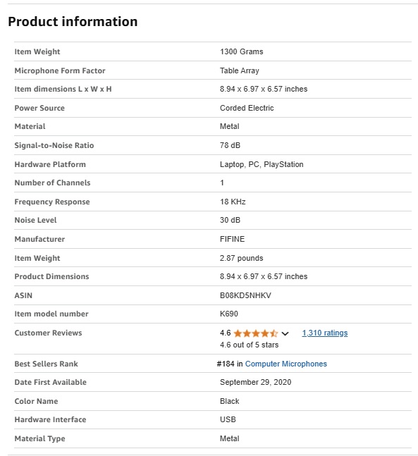 مشخصات میکروفون استودیویی USB FIFINE K690