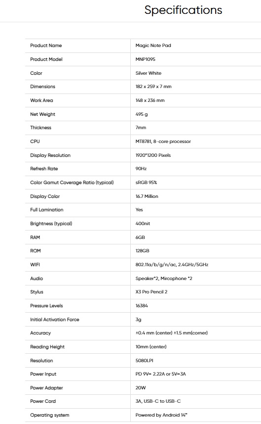 مشخصات مجیک نوت پد ایکس پی پن